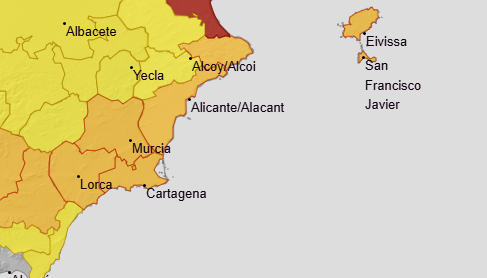 Activado el aviso naranja para mañana en Elche por lluvias y tormentas