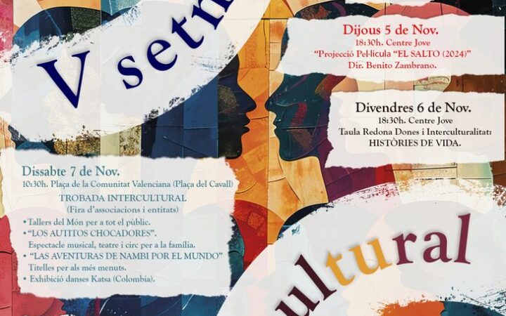 Cartel oficial de la V Semana Intercultural de Crevillent, con la programación del 3 al 7 de noviembre de 2026