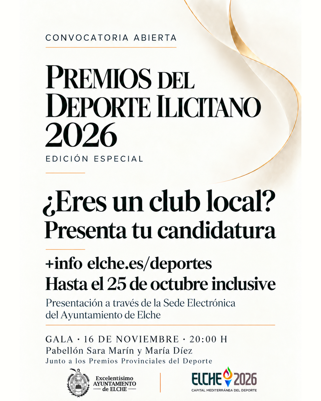 Elche abre candidaturas para los Premios del Deporte Ilicitano, pero publica dos fechas distintas para el cierre