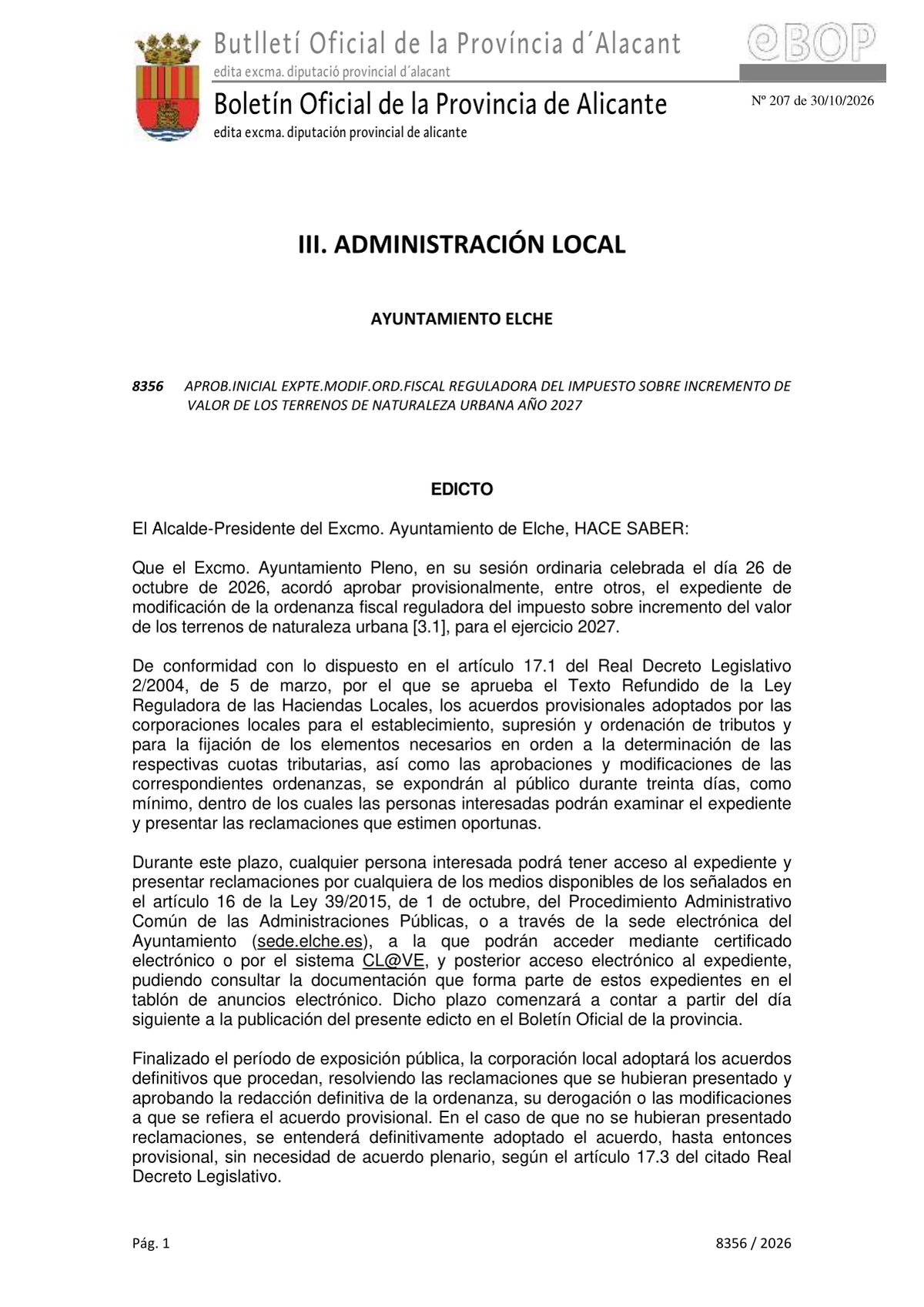 Elche abre alegaciones a la reforma de la plusvalía de 2027: la bonificación por herencia aún no es automática